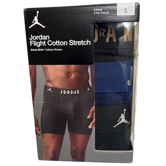 Jordan JM0622-K5X Men Sz S Blk/Gold/Blue Flight Cotton Stretch Boxer Briefs 3-Pk - Picture 1 of 9